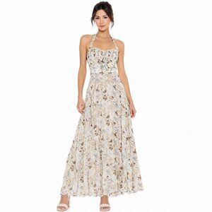 SWF Halter Maxi Dress Tencel Floral Smocked Bust size Medium